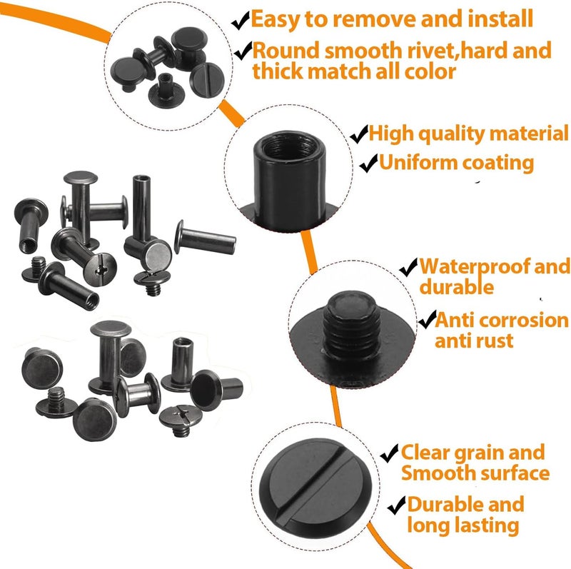 Hincell 120sets Chicago Screws Kit, 8 Sizes Screw Rivets Gunmetal Black Chicago Binding Screws for DIY Repair Leather Craft Belt Bag Shoes Purse Bookbinding (M5*4,5,6,8,10,12,15,18) (Gunmetal Black) - Image 3